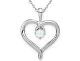 1/4 Carat (ctw) Lab-Created White Opal Heart Pendant Necklace in 14K White Gold Sterling with Chain